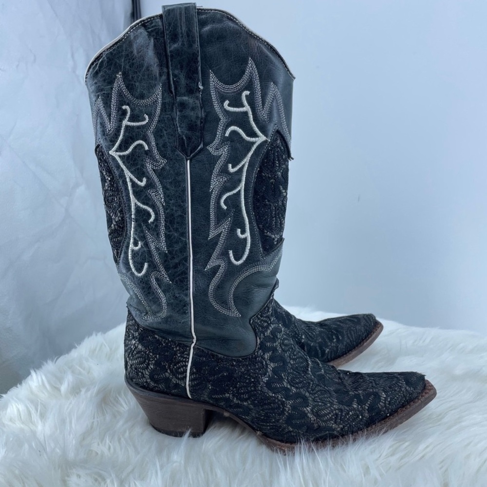 Tanner Mark Women's Cowgirl Black Leather lace Boot’s